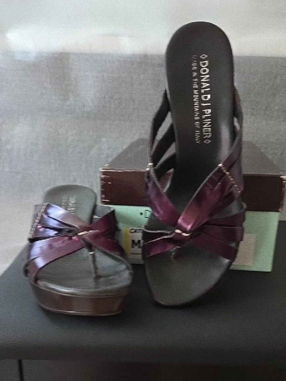 Donald J. Pliner Metallic Wine Satin Wedge Sandals